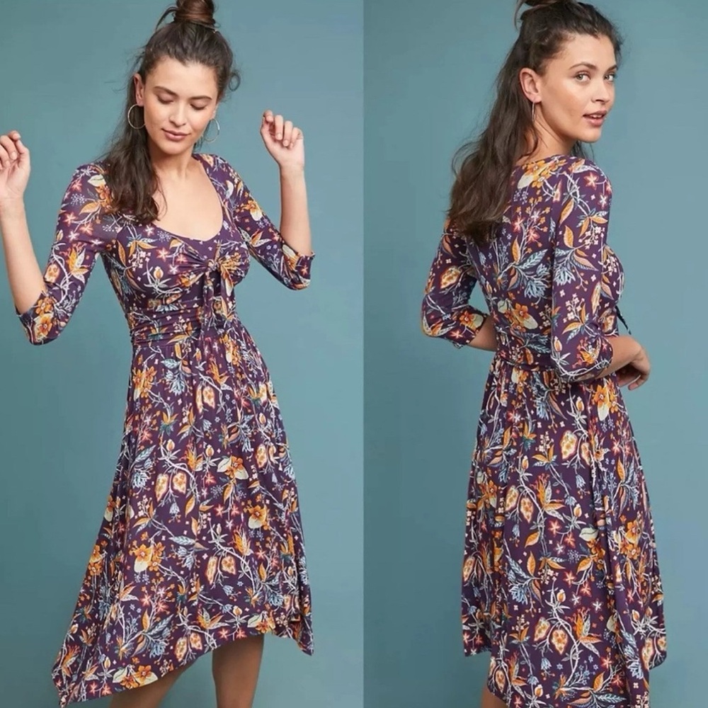 Anthropologie MAEVE soft stretchy knit floral purple dress, S. - Picture 2 of 9